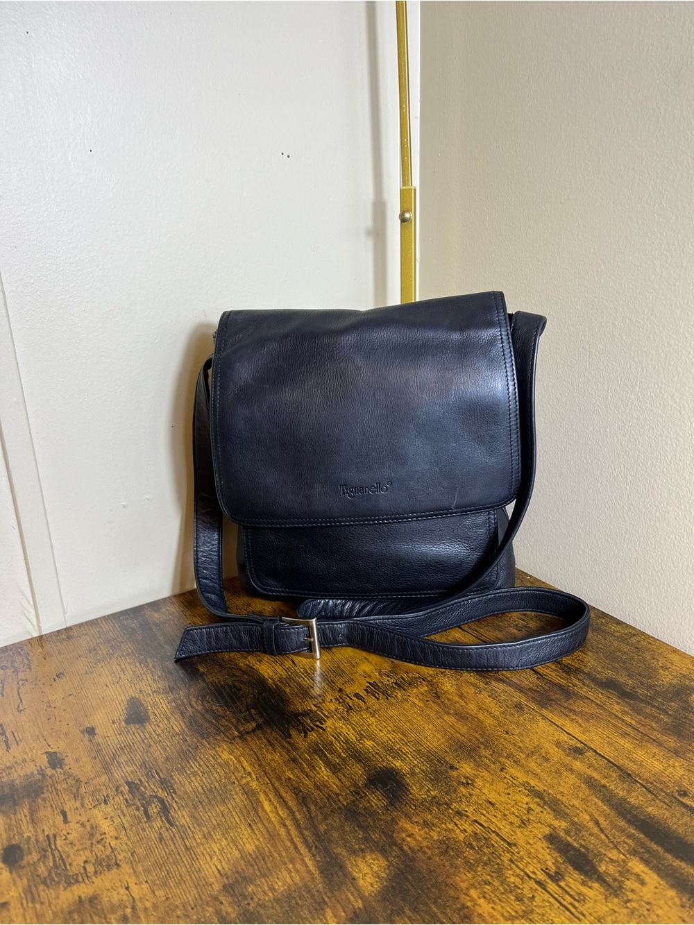 Tignanello Black Leather Messenger Crossbody